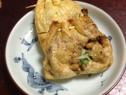 水菜と納豆の金山寺味噌和え巾着焼き